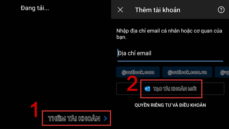 Chọn Thêm tài khoản để tạo tài khoản mới